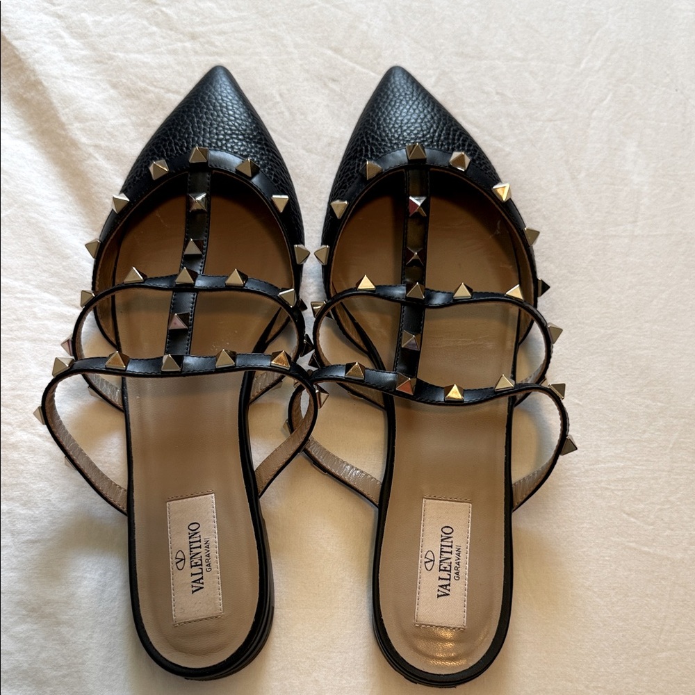 Valentino Black and Gold Studded Mules